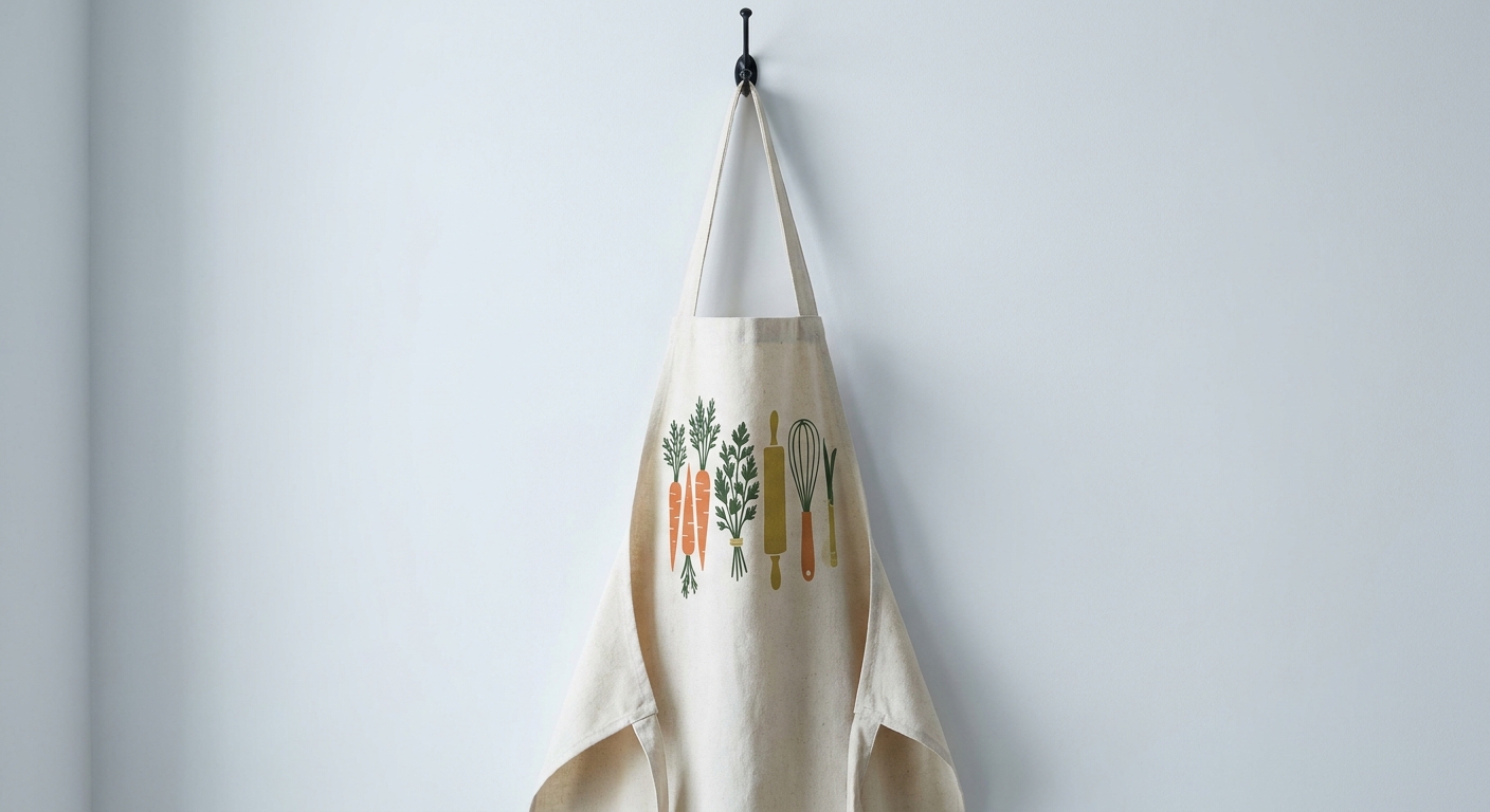 Delantal con una ilustración de verduras y utensilios