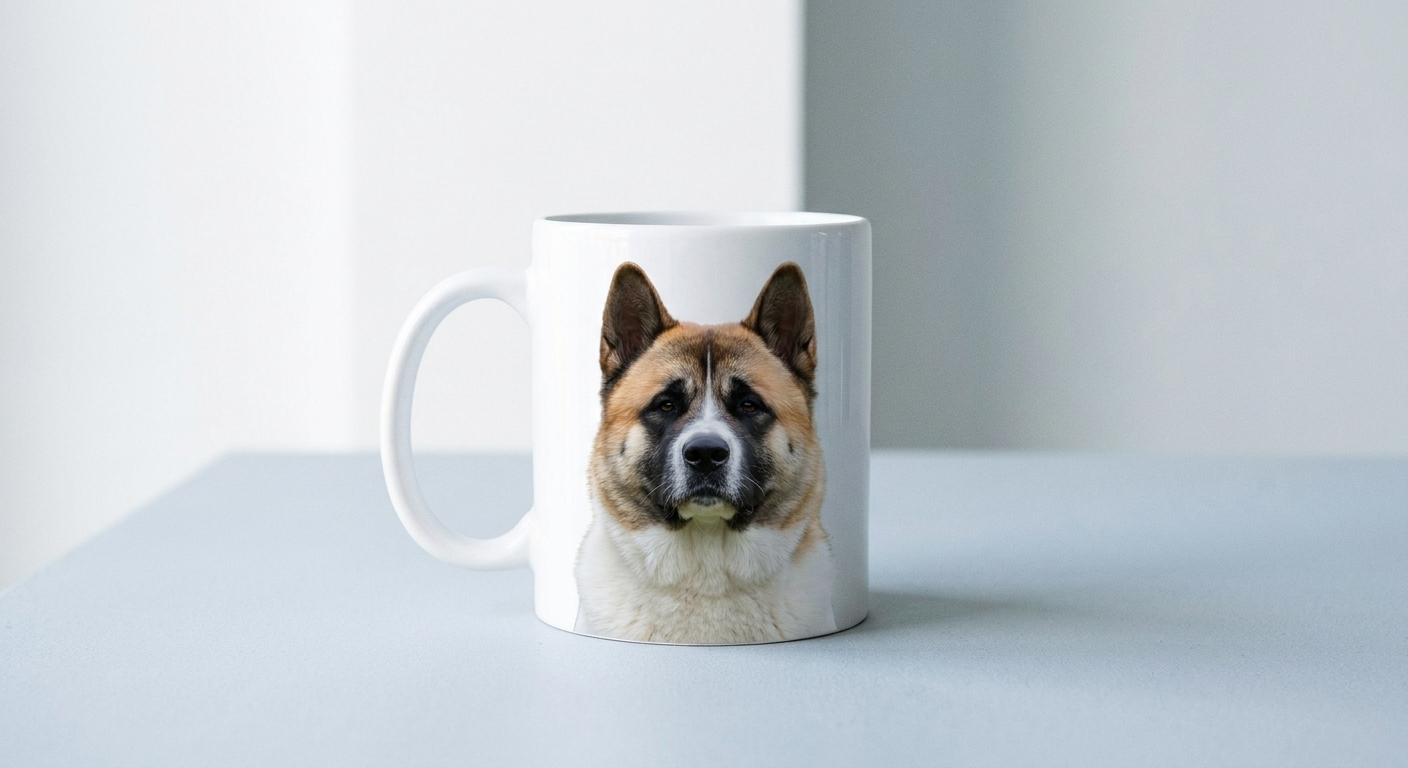 Taza de cerámica blanca impresa con el retrato fotográfico de un perro